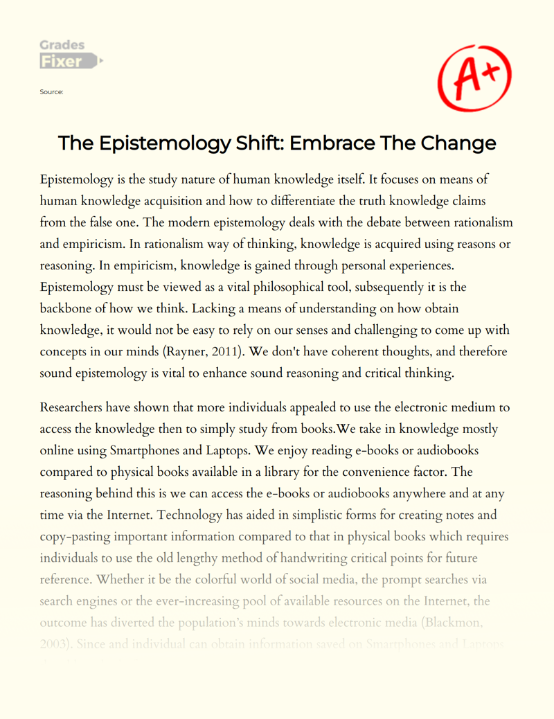 The Epistemology Shift: Embrace The Change Essay