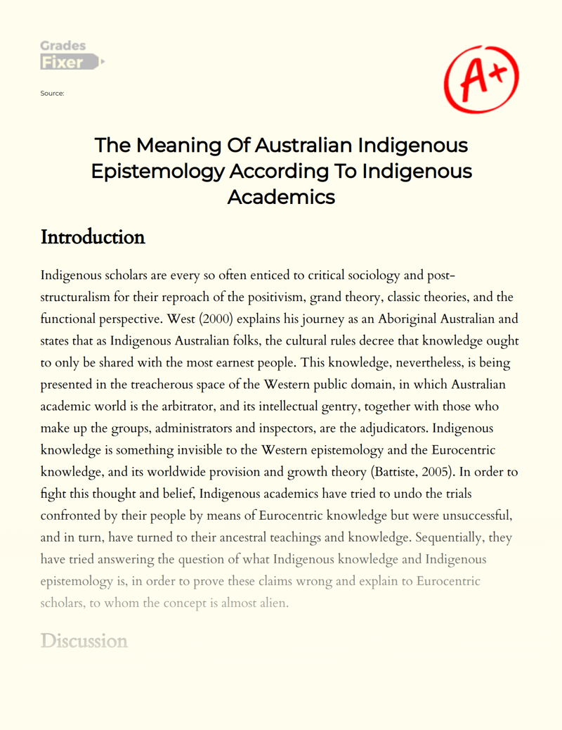 The Meaning of Australian Indigenous Epistemology According to Indigenous Academics Essay