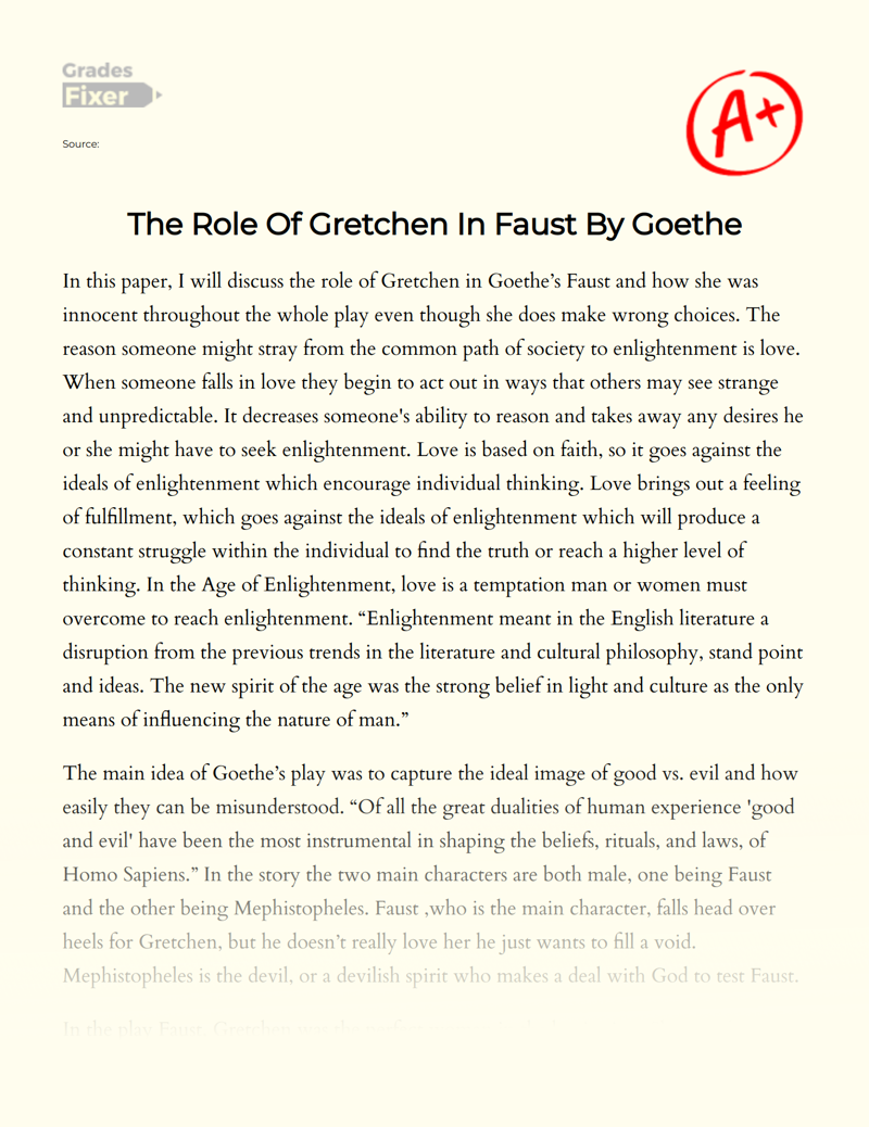 The Role of Gretchen in Faust by Goethe Essay