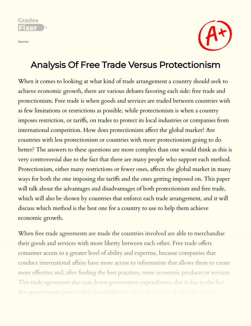 Analysis of Free Trade Versus Protectionism Essay