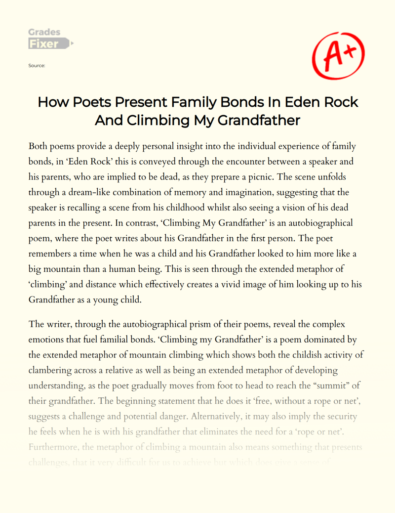 How Poets Present Family Bonds in Eden Rock and Climbing My Grandfather Essay