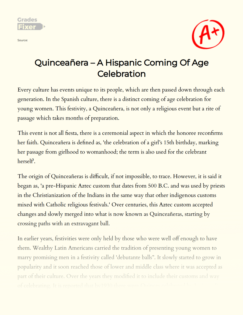 Quinceañera – a Hispanic Coming of Age Celebration Essay