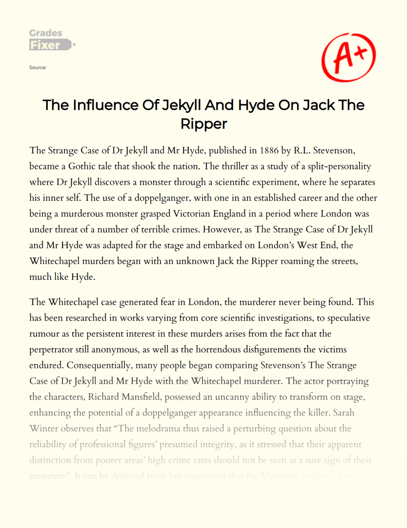The Influence of Jekyll and Hyde on Jack The Ripper Essay