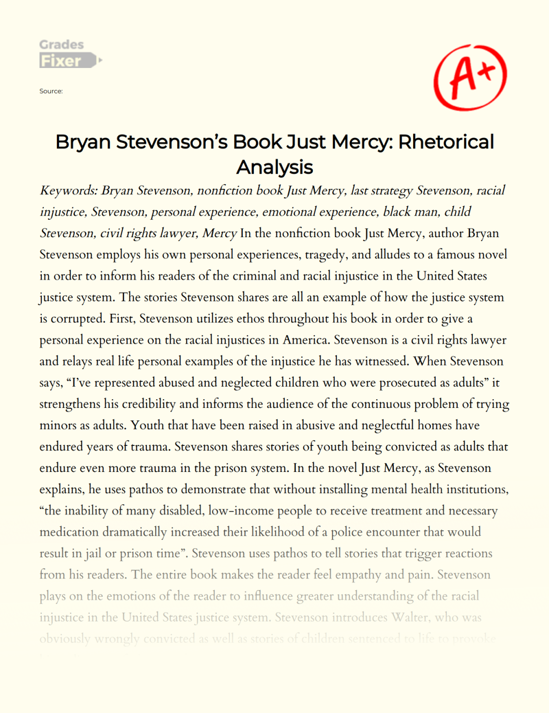 Bryan Stevenson’s Book Just Mercy: Rhetorical Analysis Essay