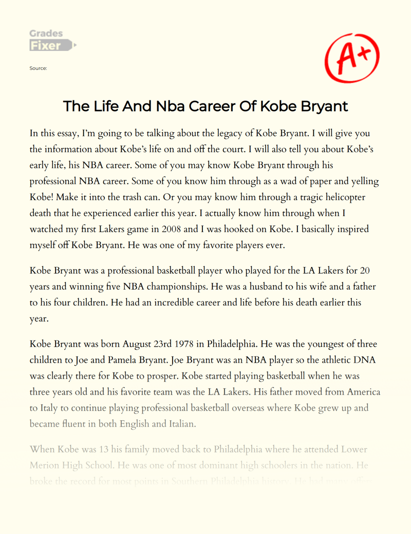 The Life and NBA Career of Kobe Bryant Essay