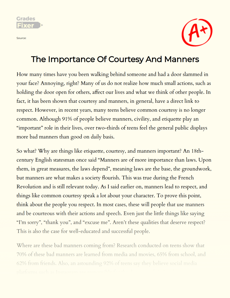The Importance of Courtesy and Manners Essay