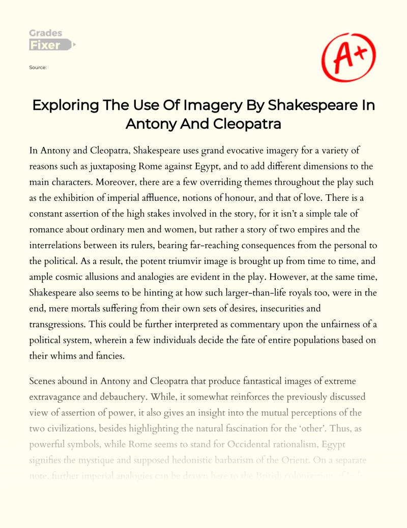 Exploring The Use of Imagery by Shakespeare in Antony and Cleopatra Essay
