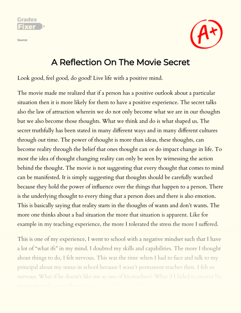 A Reflection on The Movie Secret Essay