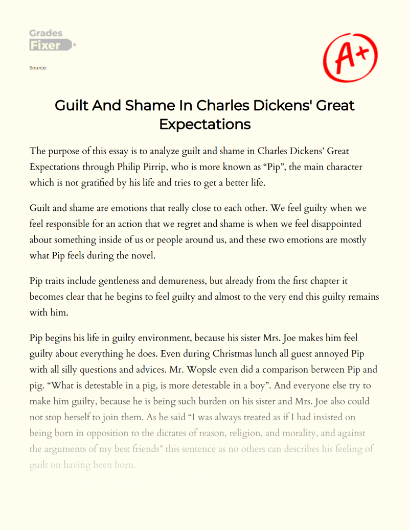 Guilt and Shame in Charles Dickens' Great Expectations Essay