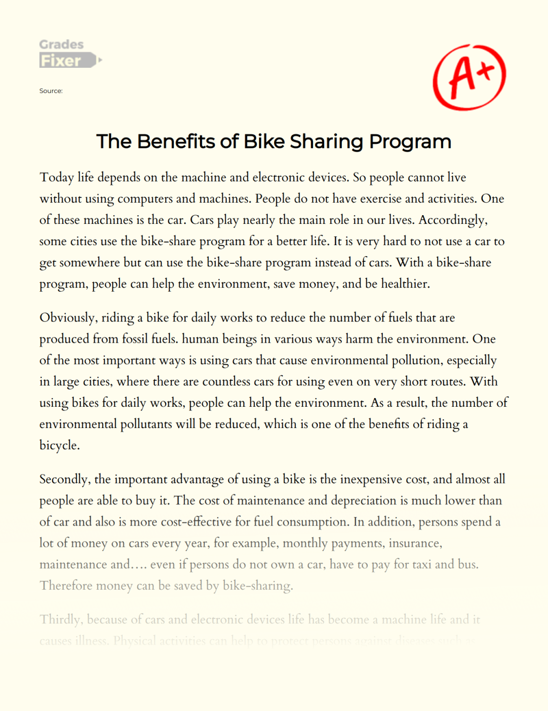 The Benefits of Bike Sharing Program Essay