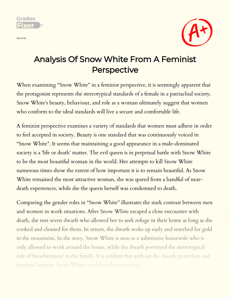 Analysis of Snow White from a Feminist Perspective Essay