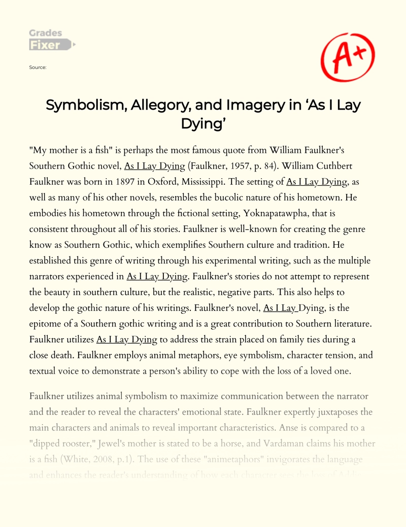Symbolism, Allegory, and Imagery in "As I Lay Dying" Essay