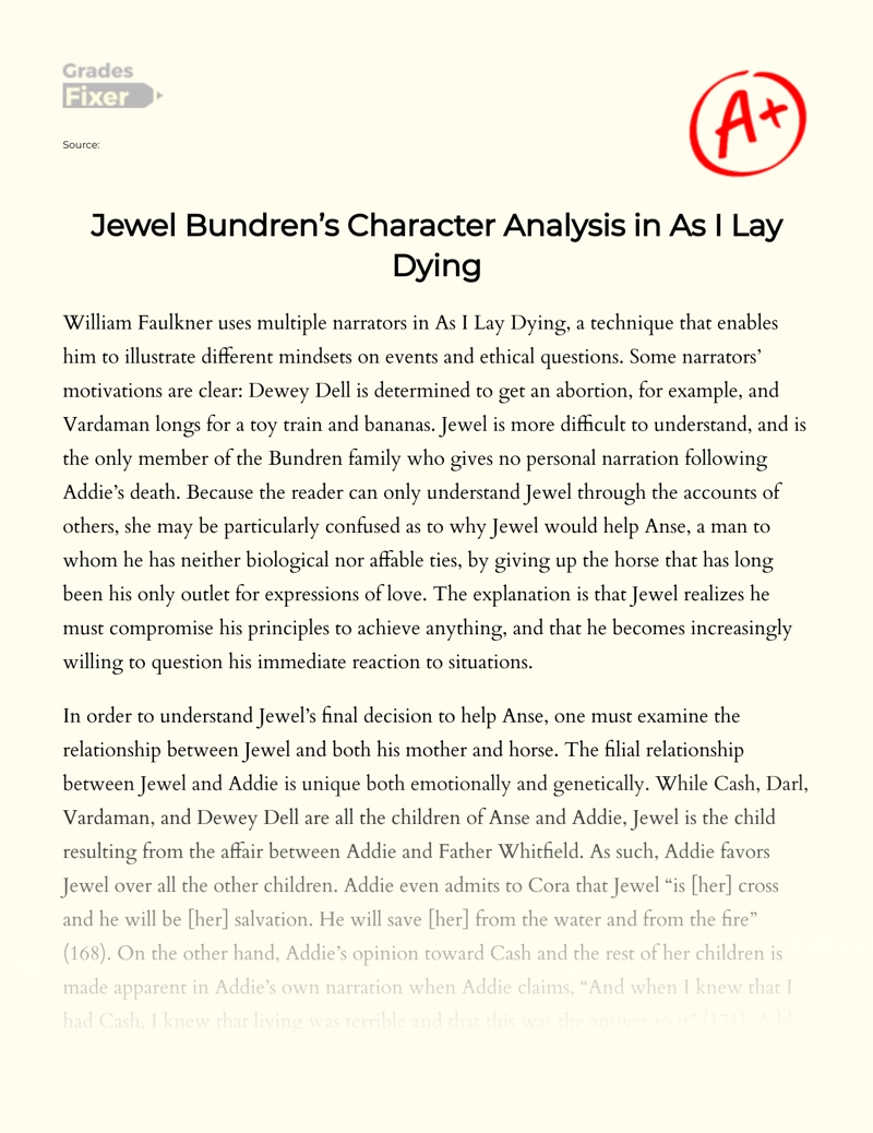 Jewel Bundren Character Analysis in "As I Lay Dying" Essay