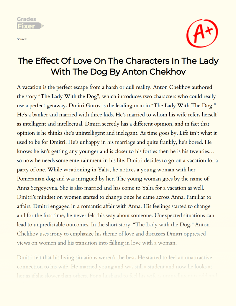 The Effect of Love on The Characters in The Lady with The Dog by Anton Chekhov Essay