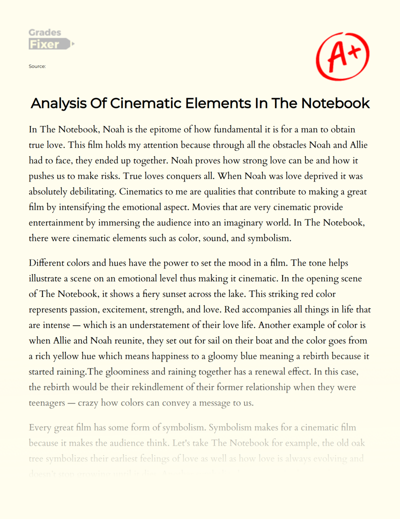 Analysis of Cinematic Elements in The Notebook Essay