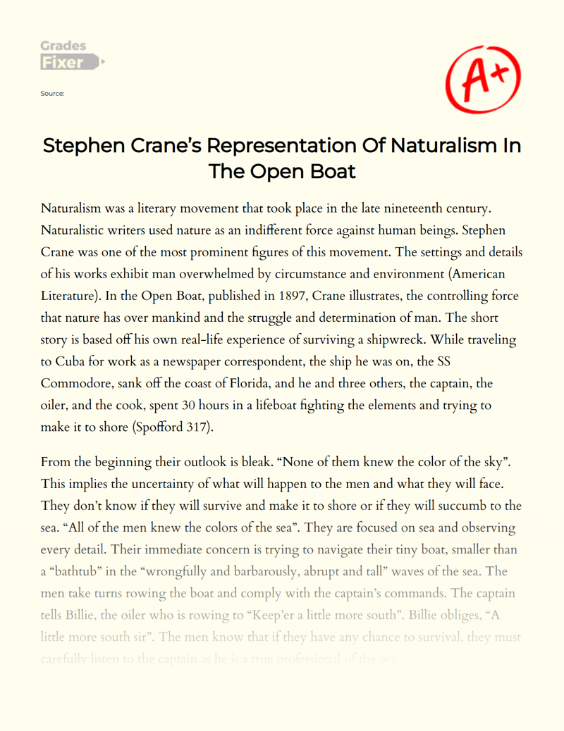 Stephen Crane’s Representation of Naturalism in The Open Boat Essay