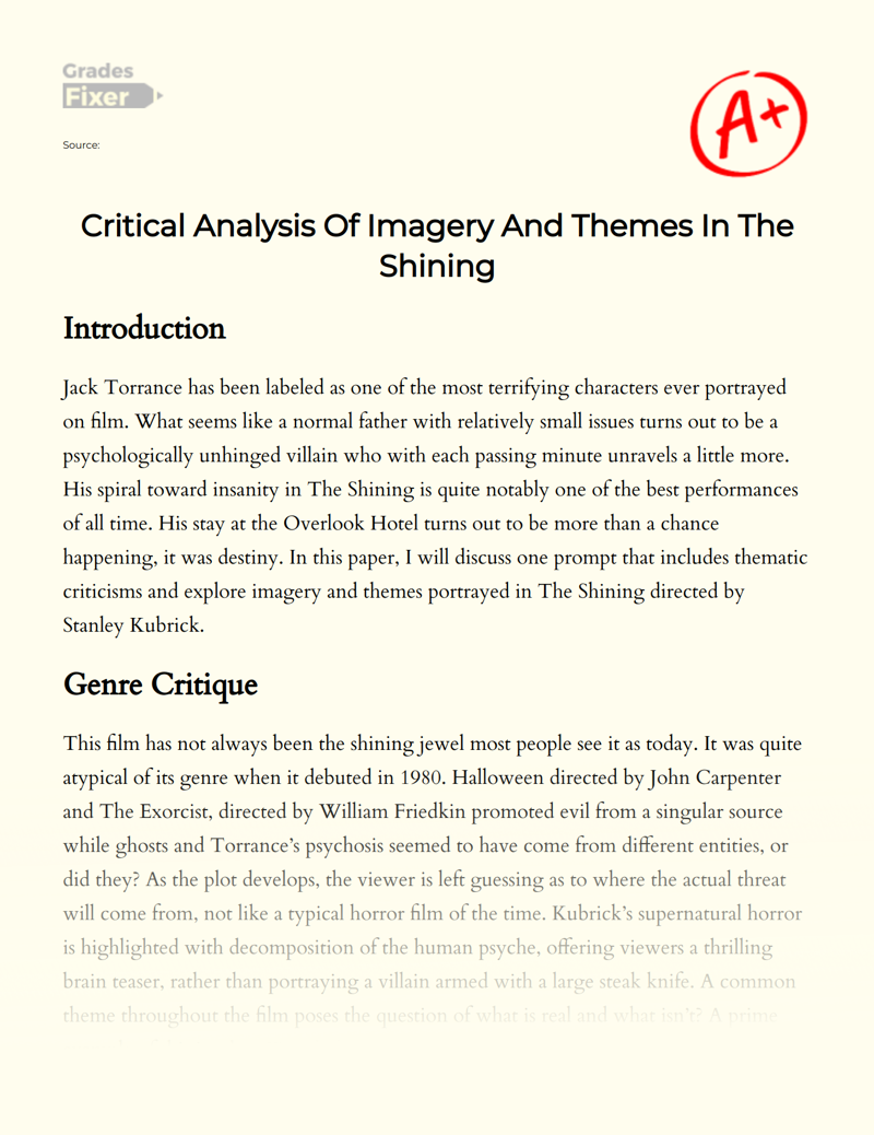 Critical Analysis of Imagery and Themes in The Shining Essay