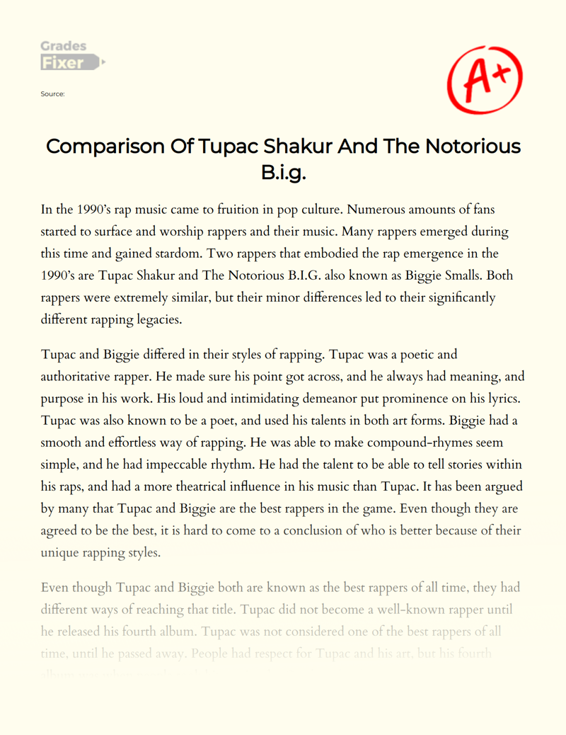 Comparison of Tupac Shakur and The Notorious B.i.g. Essay