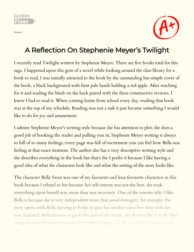 A Reflection on Stephenie Meyer’s Twilight Essay