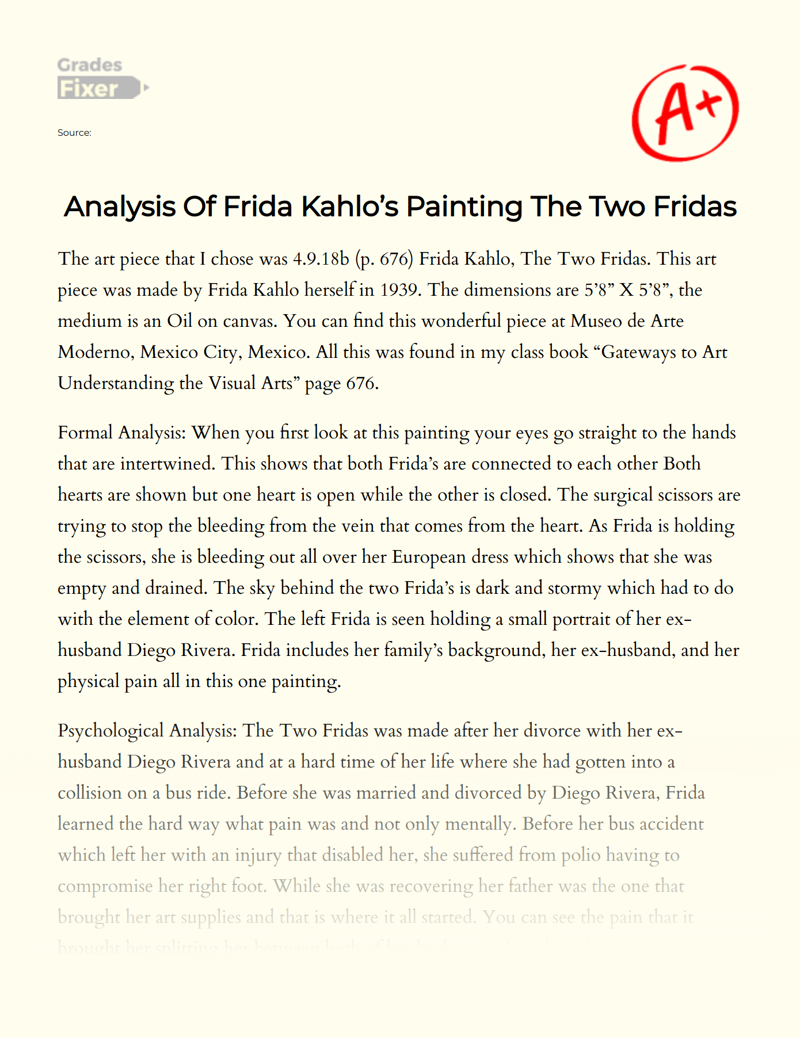 Analysis of Frida Kahlo’s Painting The Two Fridas Essay