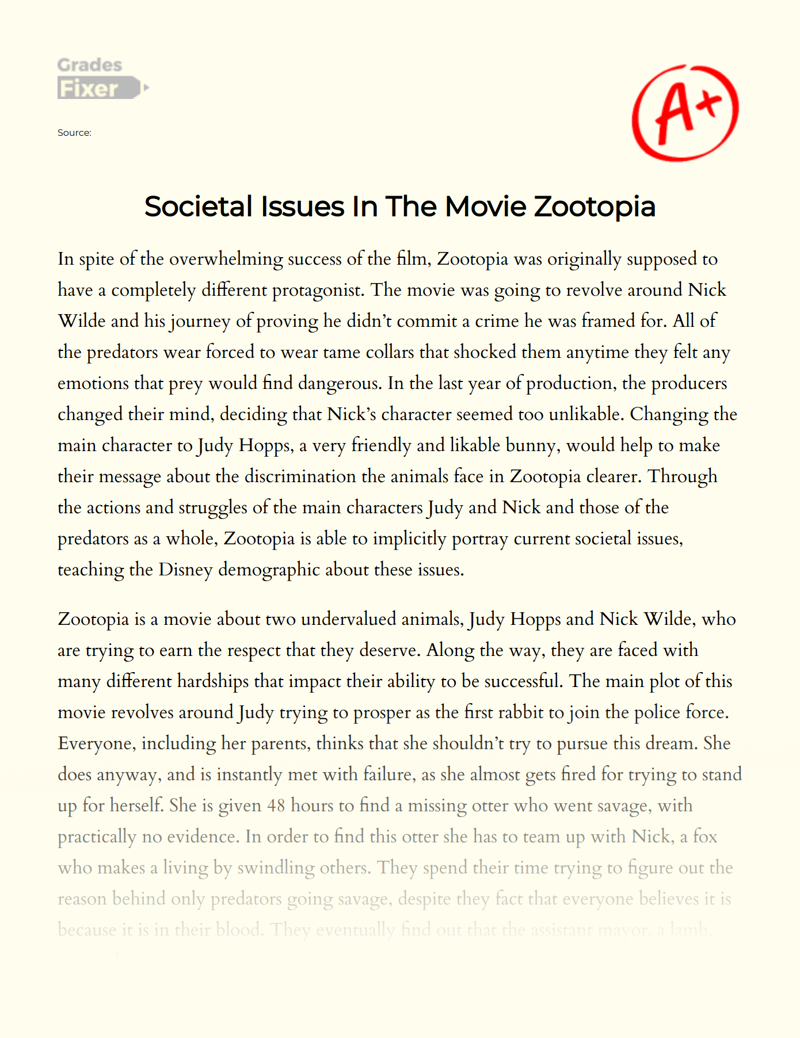 Societal Issues in The Movie Zootopia Essay