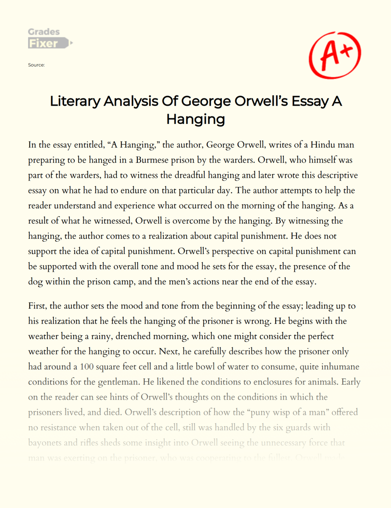 Literary Analysis of George Orwell’s "A Hanging" Essay