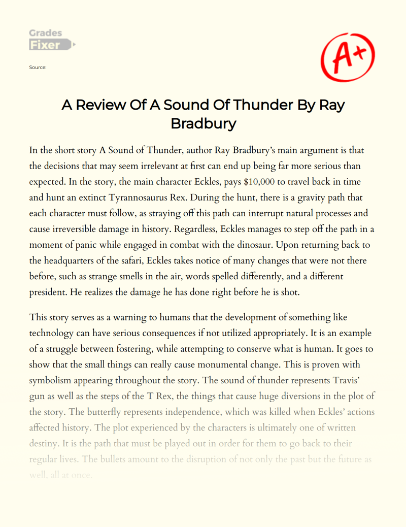 A Review of a Sound of Thunder by Ray Bradbury Essay