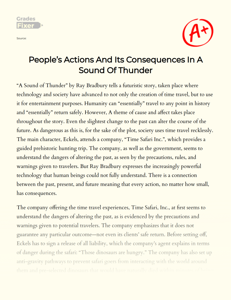 People’s Actions and Its Consequences in a Sound of Thunder Essay