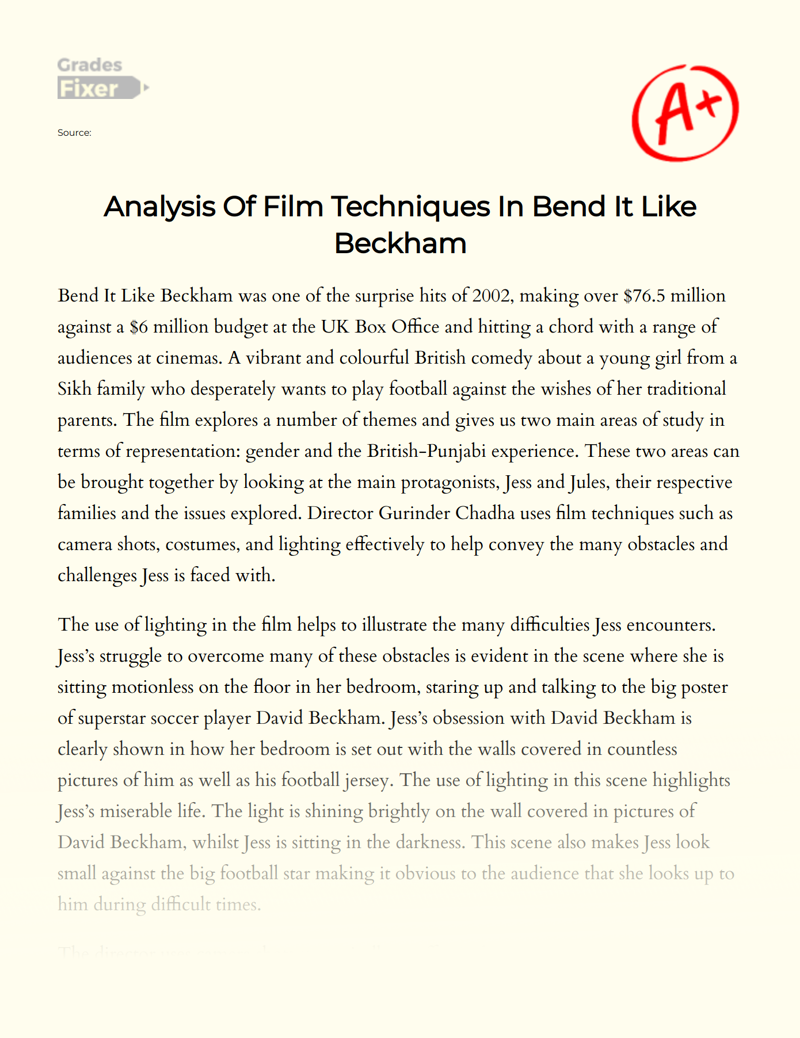 Bend It Like Beckham: Analysis of Film Techniques Essay
