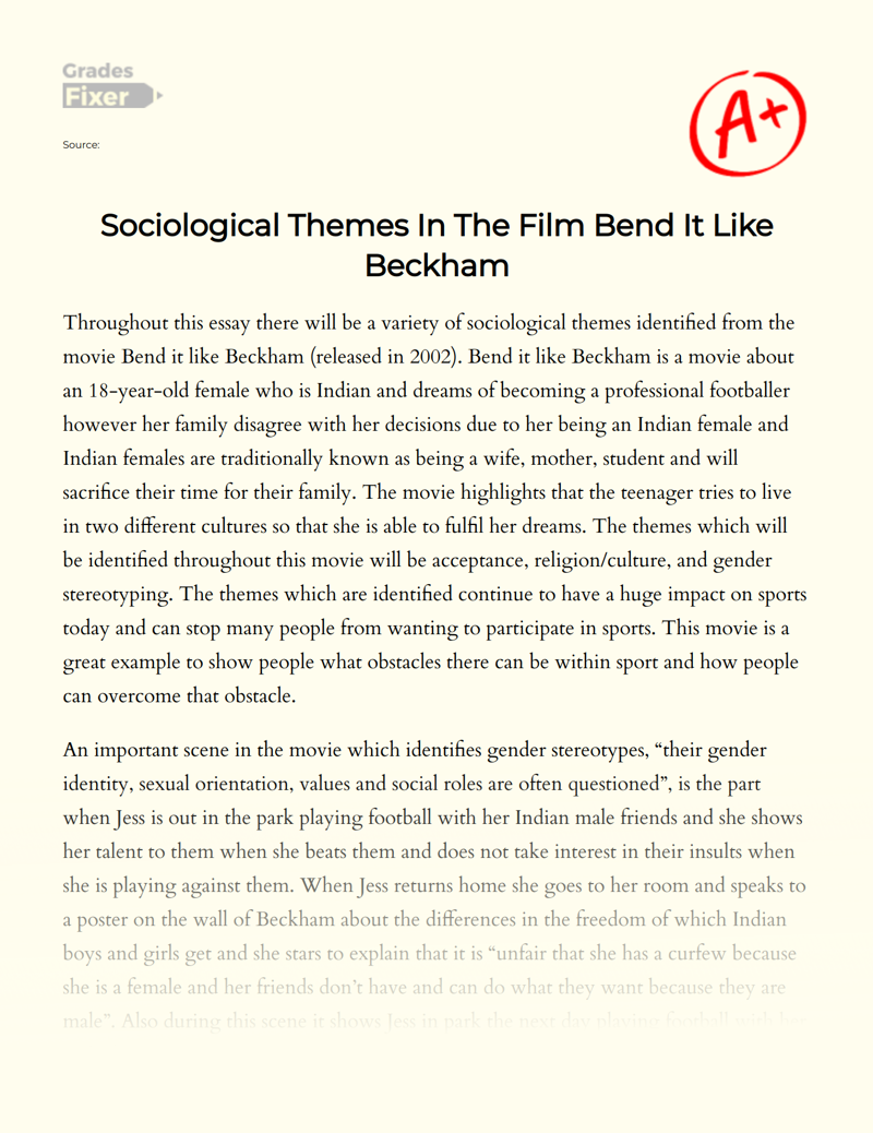 Sociological Themes in The Film Bend It Like Beckham Essay