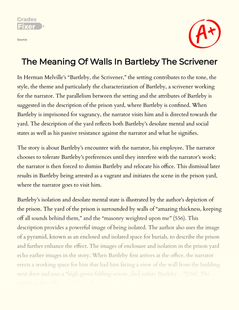 The Meaning of Walls in Bartleby The Scrivener Essay