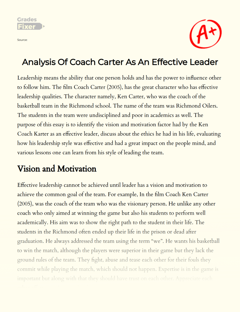 Analysis of Coach Carter as an Effective Leader Essay