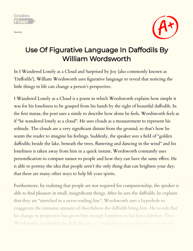 Use of Figurative Language in Daffodils by William Wordsworth Essay