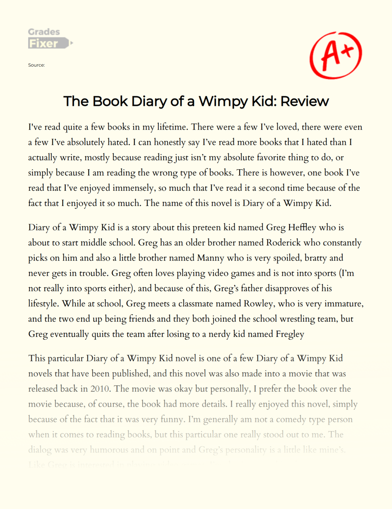 book review on wimpy kid