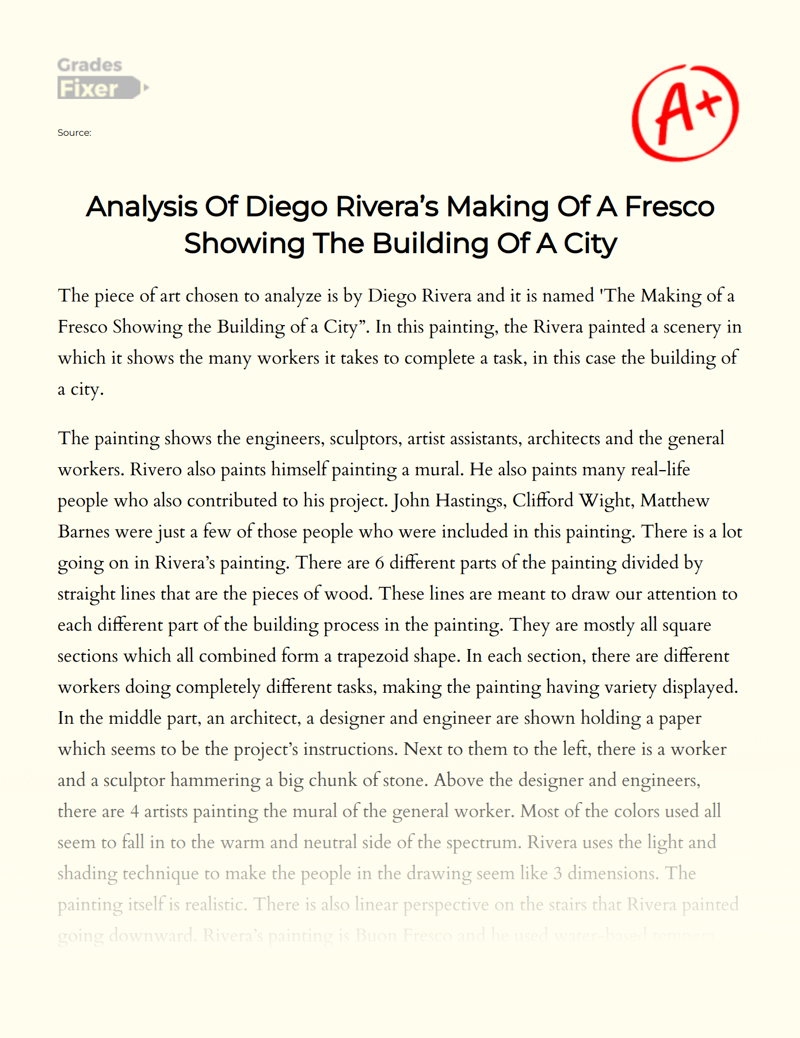 Analysis of Diego Rivera’s Making of a Fresco Showing The Building of a City Essay