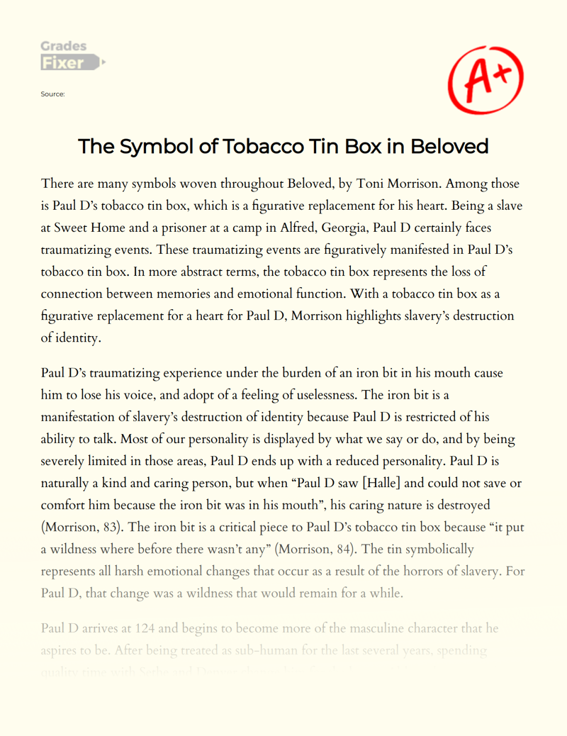 The Symbol of Tobacco Tin Box in "Beloved" Essay