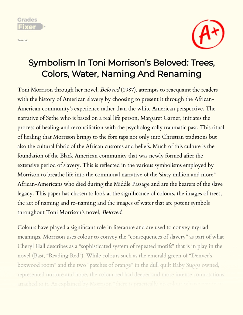 Symbolism in Toni Morrison’s "Beloved" Essay