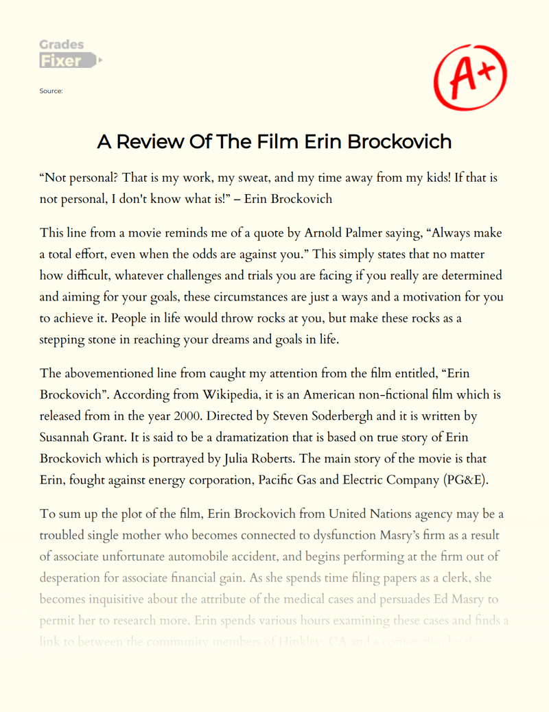 A Review of The Film Erin Brockovich Essay