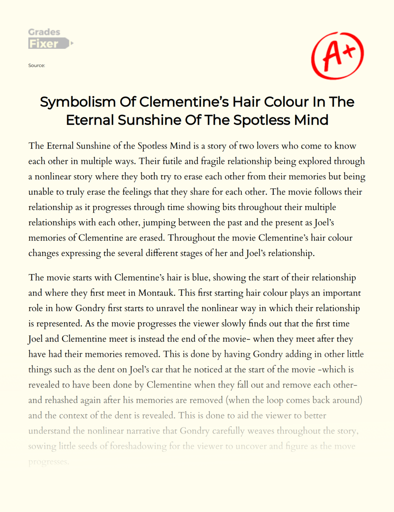 Symbolism of Clementine’s Hair Colour in The Eternal Sunshine of The Spotless Mind Essay