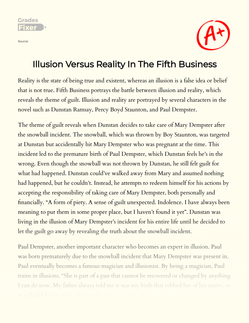 Illusion Versus Reality in The Fifth Business Essay