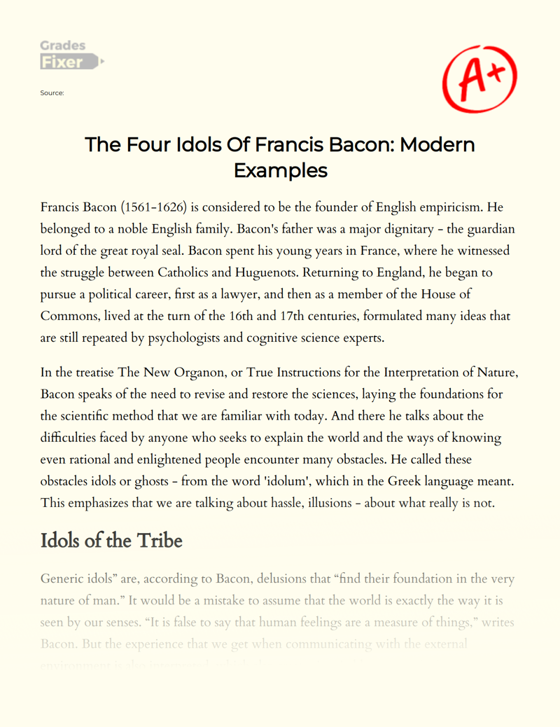 The Four Idols of Francis Bacon: Modern Examples Essay
