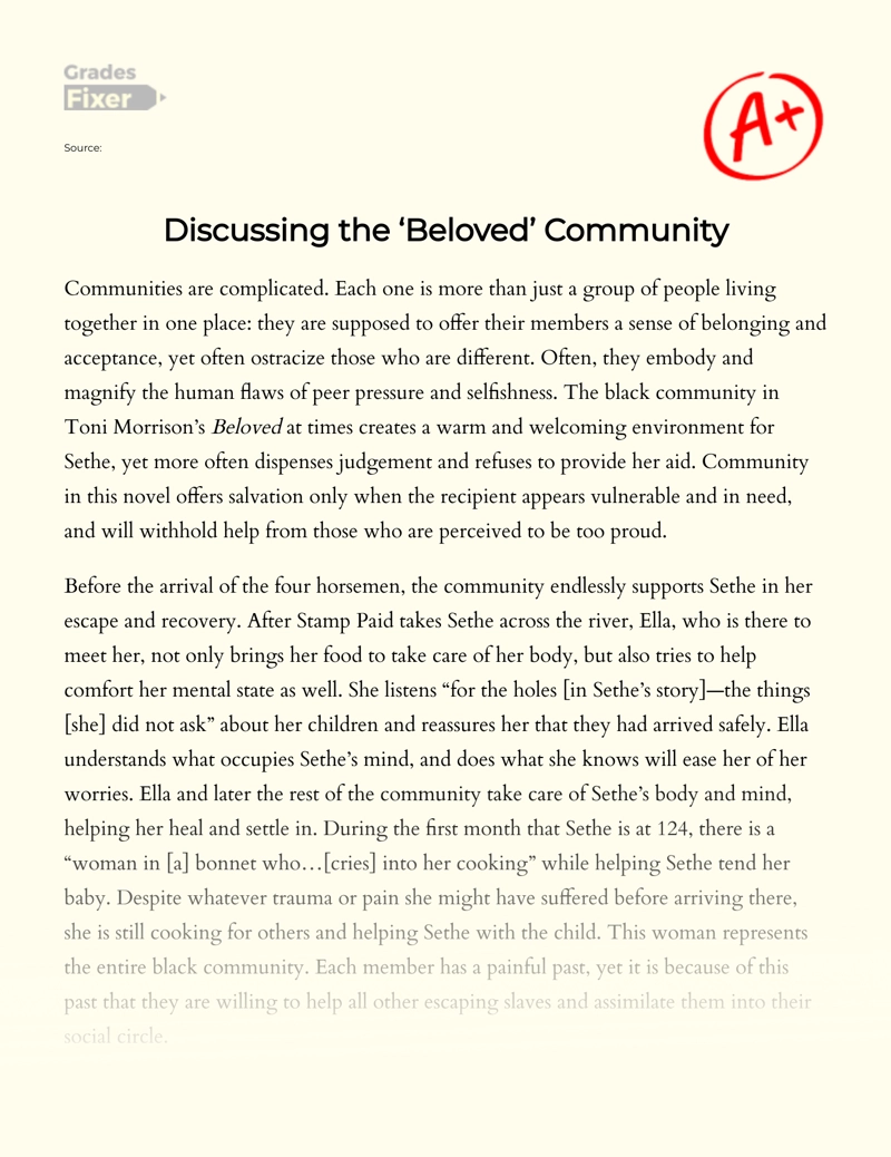 The Black Community in Beloved by Toni Morrison Essay