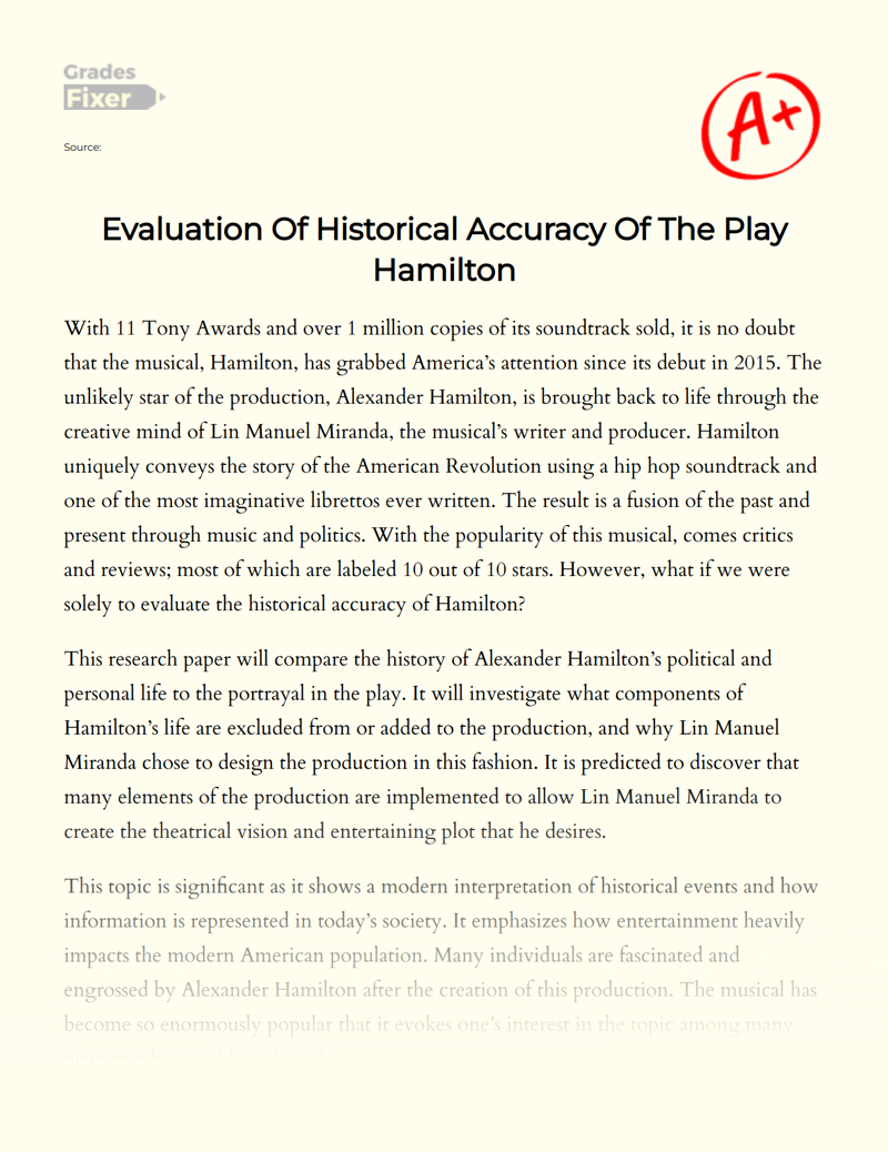 Evaluation of Historical Accuracy of The Play Hamilton Essay