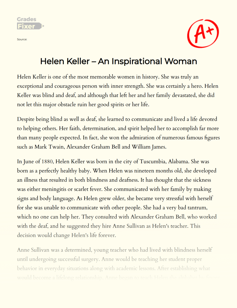 Helen Keller – an Inspirational Woman Essay