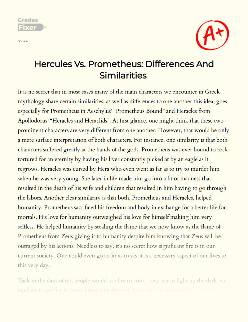 Hercules Vs. Prometheus: Differences and Similarities  Essay