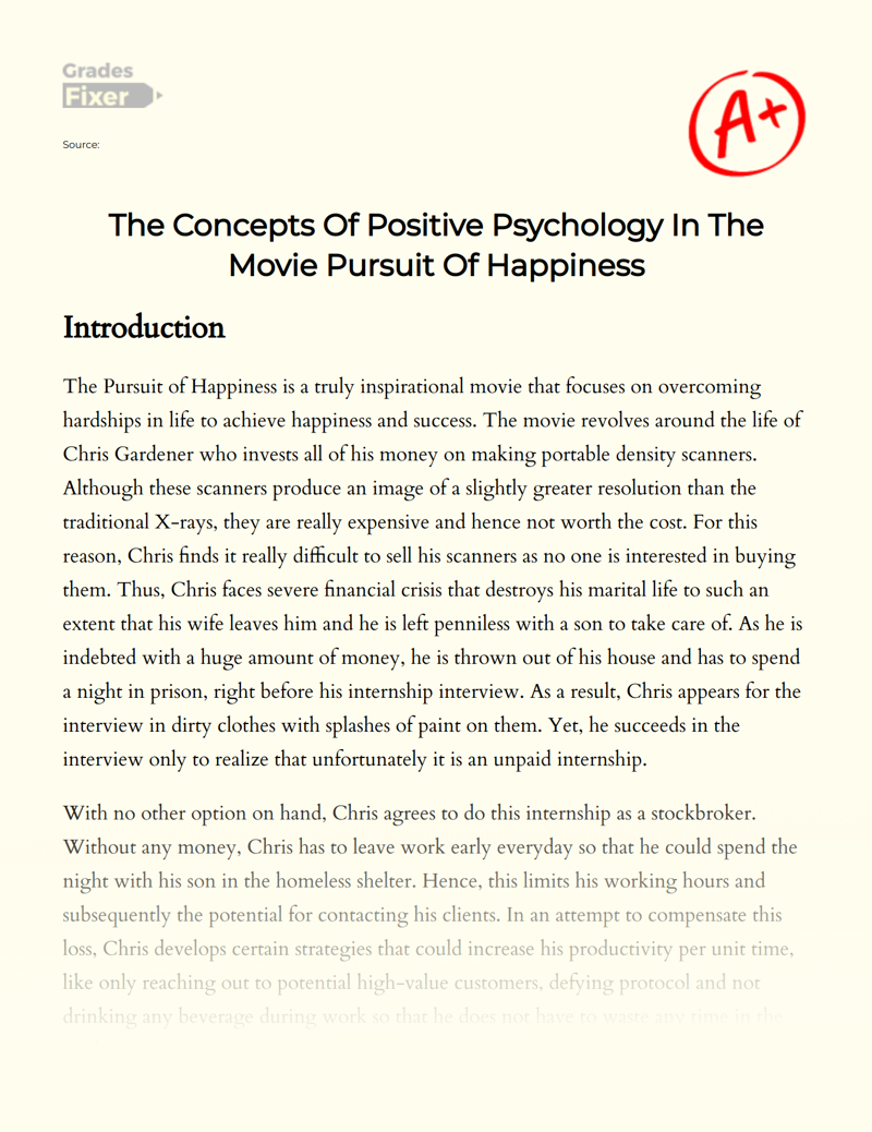 The Concepts of Positive Psychology in The Movie Pursuit of Happiness Essay