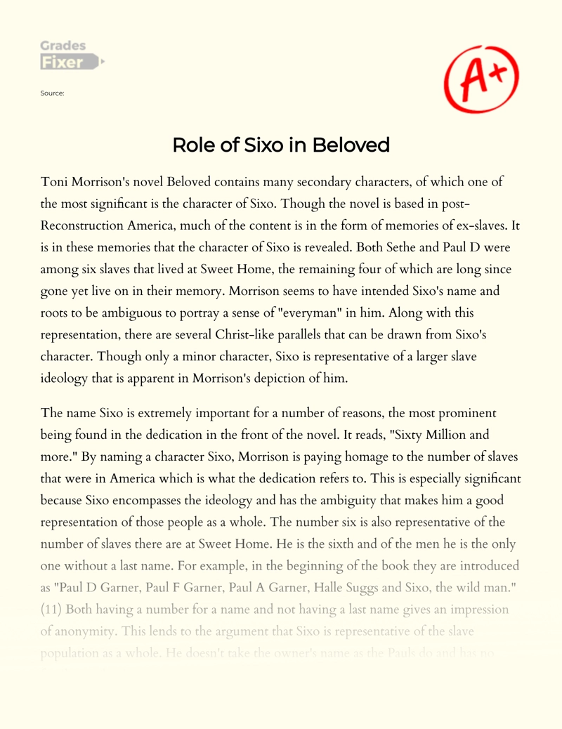 Role of Sixo in Beloved Essay