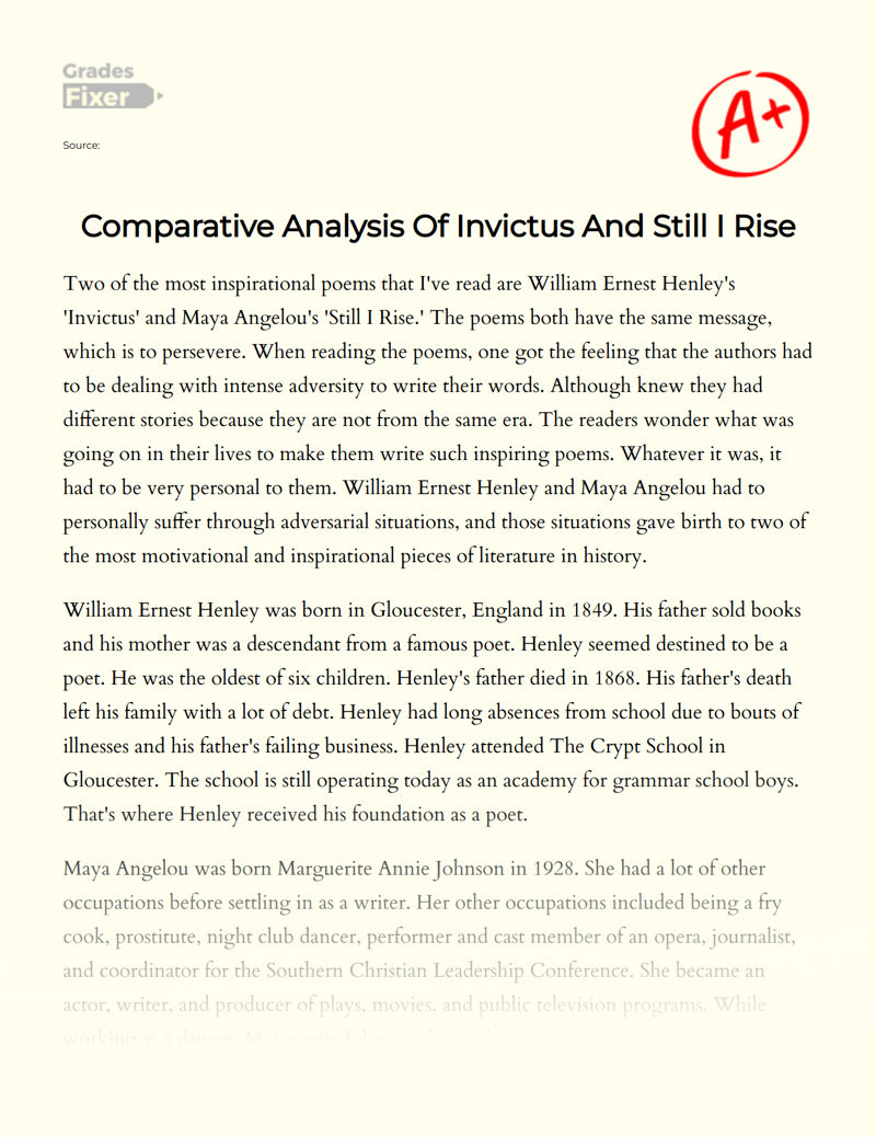 Comparative Analysis of Invictus and Still I Rise Essay
