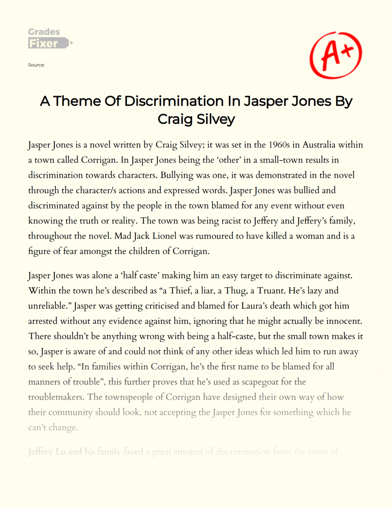 A Theme of Discrimination in Jasper Jones by Craig Silvey Essay