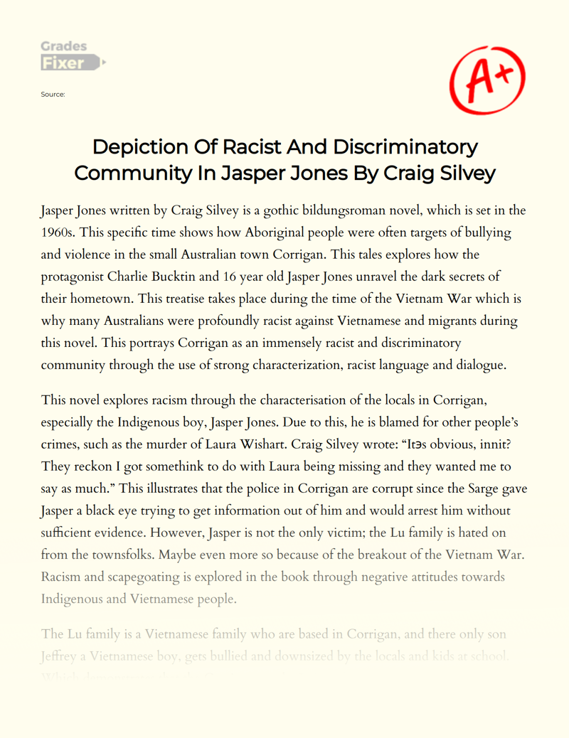 Depiction of Racist and Discriminatory Community in Jasper Jones by Craig Silvey Essay